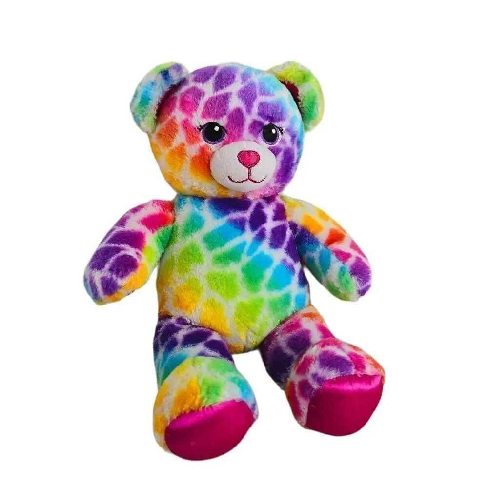 Build-A-Bear Mixed Tie-Dye Rainbow Furry Teddy Bear Purple Pink Plush 17" giraff